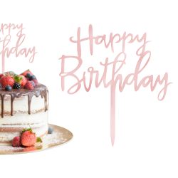 Topper na tort Happy Birthday różowy metaliczny