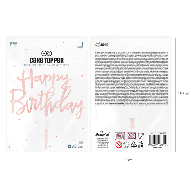 Topper na tort Happy Birthday różowy metaliczny - 3