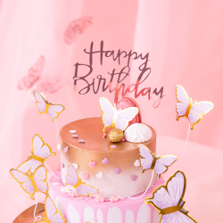 Topper na tort Happy Birthday różowy metaliczny - 4