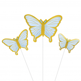 Toppery na tort motylki niebiesko-złote 10szt 9cm - 1