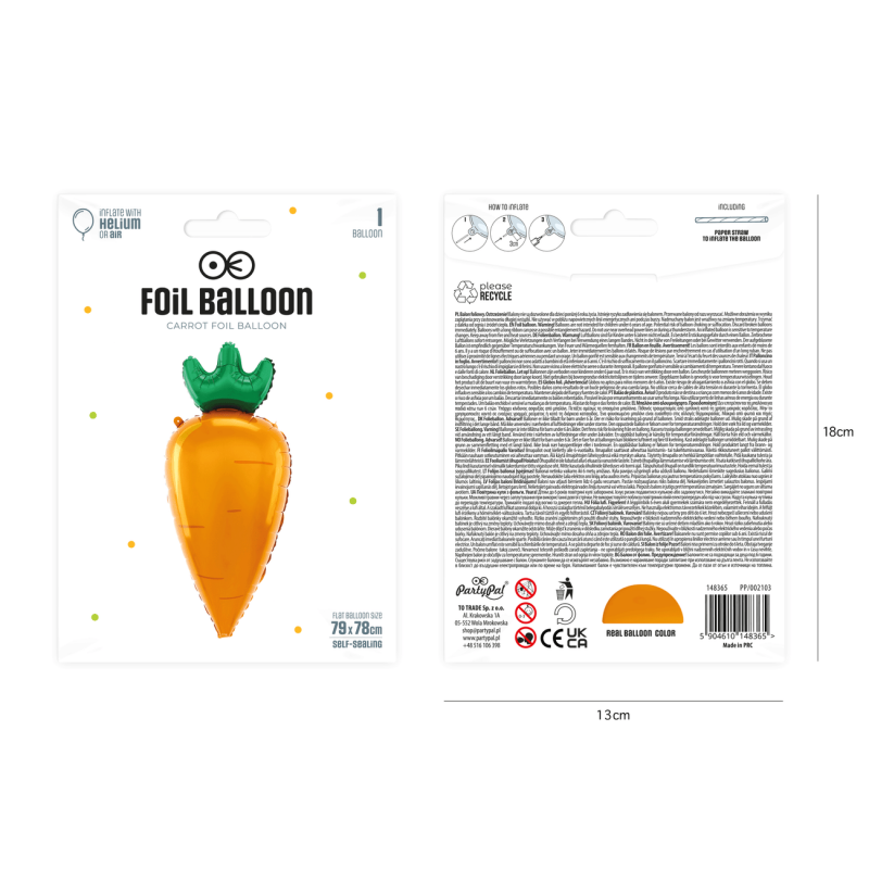 Balon foliowy marchewka pomarańczowa zielona 91cm - 2