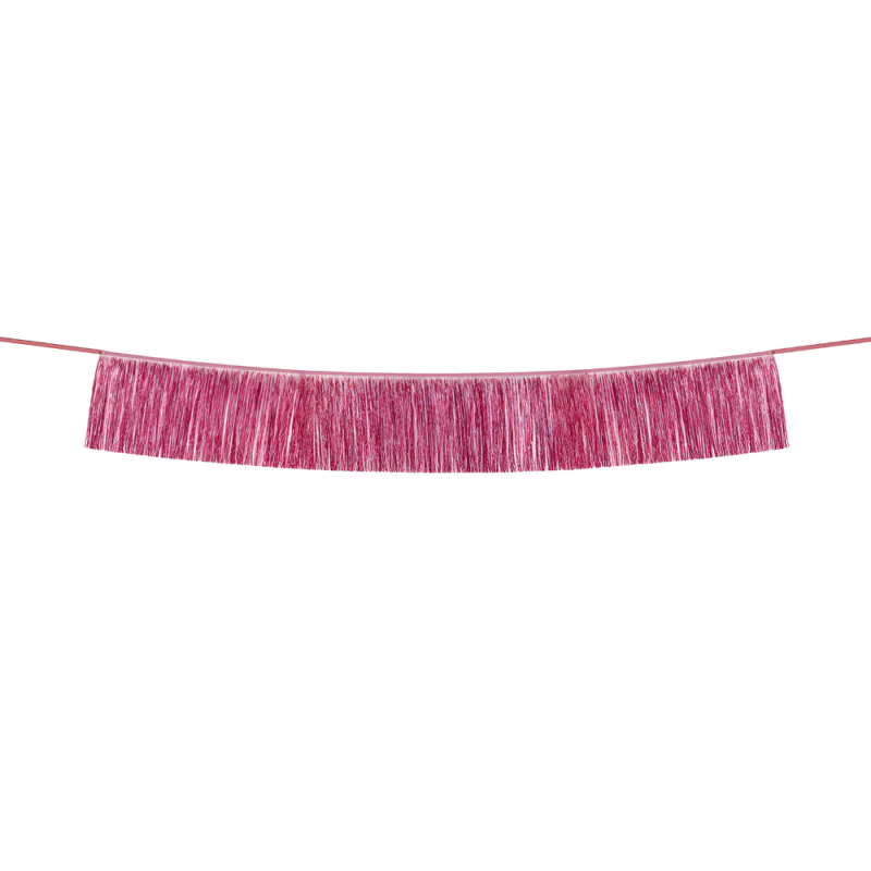 Girlanda baner frędzle różowa folia metalik 135cm - 1