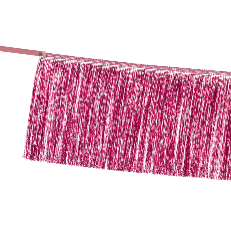 Girlanda baner frędzle różowa folia metalik 135cm - 2