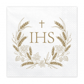 Serwetki papierowe białe złote IHS komunijne 12szt - 1