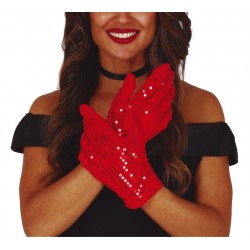 Krótkie rękawiczki czerwone damskie z cekinami