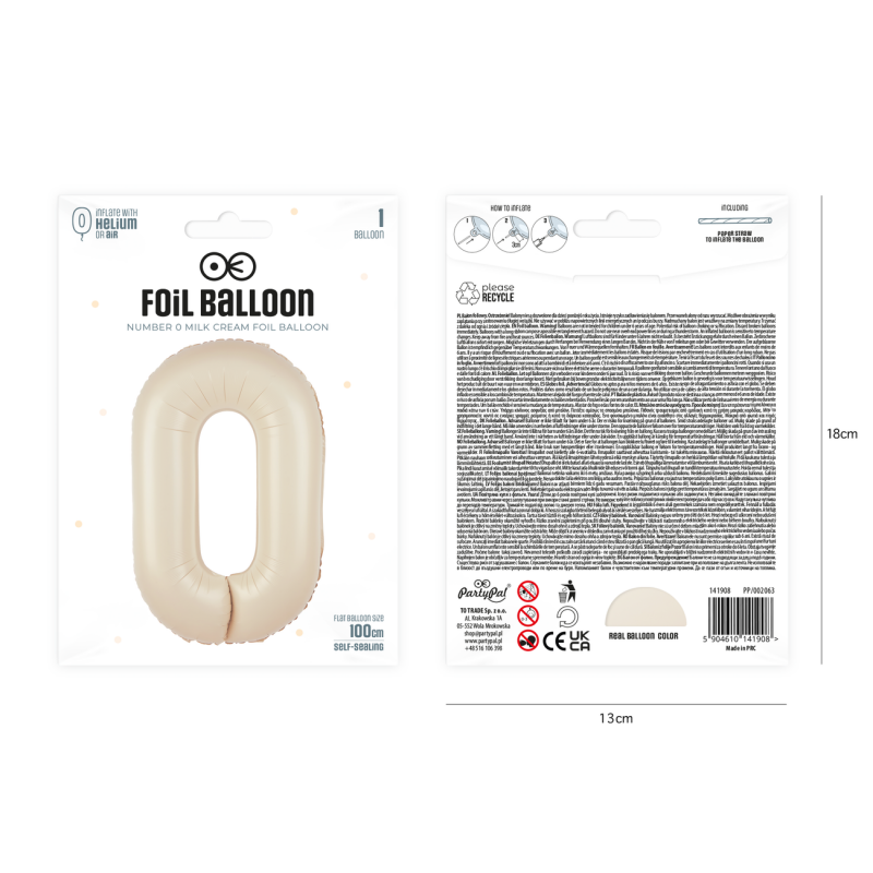Balon foliowy cyfra 0 kremowy mleczny duży 100cm - 2