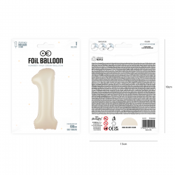 Balon foliowy cyfra 1 kremowy mleczny duży 100cm - 2