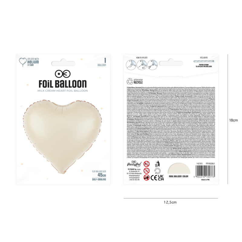 Balon foliowy serce matowy kremowy mleczny 45cm - 2