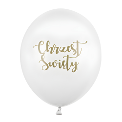 Balony lateksowe białe złoty napis Chrzest 6szt - 2