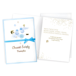 Karnet życzenia Chrzest Święty buciki niebieskie
