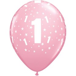 Balon 11 1 urodziny różowy 6 szt.