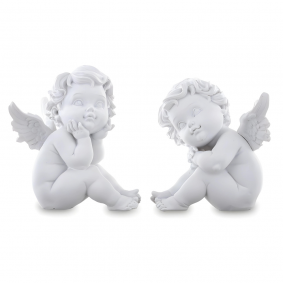 Figurka ozdobna anioł siedzący ze skrzydłami biały - 1