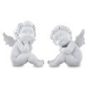 Figurka ozdobna anioł siedzący ze skrzydłami biały - 1
