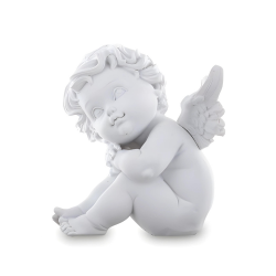 Figurka ozdobna anioł siedzący ze skrzydłami biały - 3