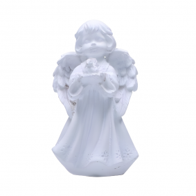 Figurka biała aniołek dziewczynka z gołębiem - 1