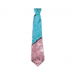 Krawat cekinowy zmieniający kolor turkusowy-różowy