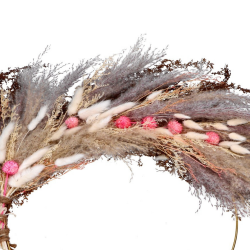 Wianek dekorowany trawą naturalny brązowo-różowy - 2