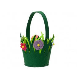 Koszyczek wiosenny z kwiatami zielony filcowy 20cm