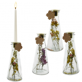 Świecznik szklany z kwiatami suszonymi 19 cm - 1