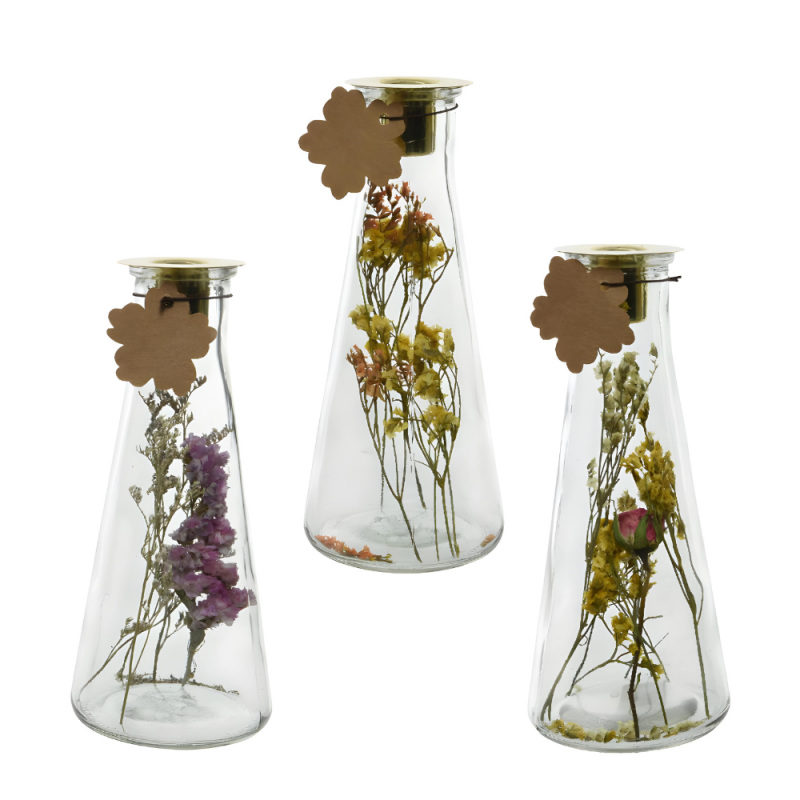 Świecznik szklany z kwiatami suszonymi 19 cm - 2