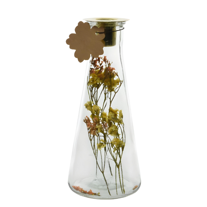 Świecznik szklany z kwiatami suszonymi 19 cm - 3
