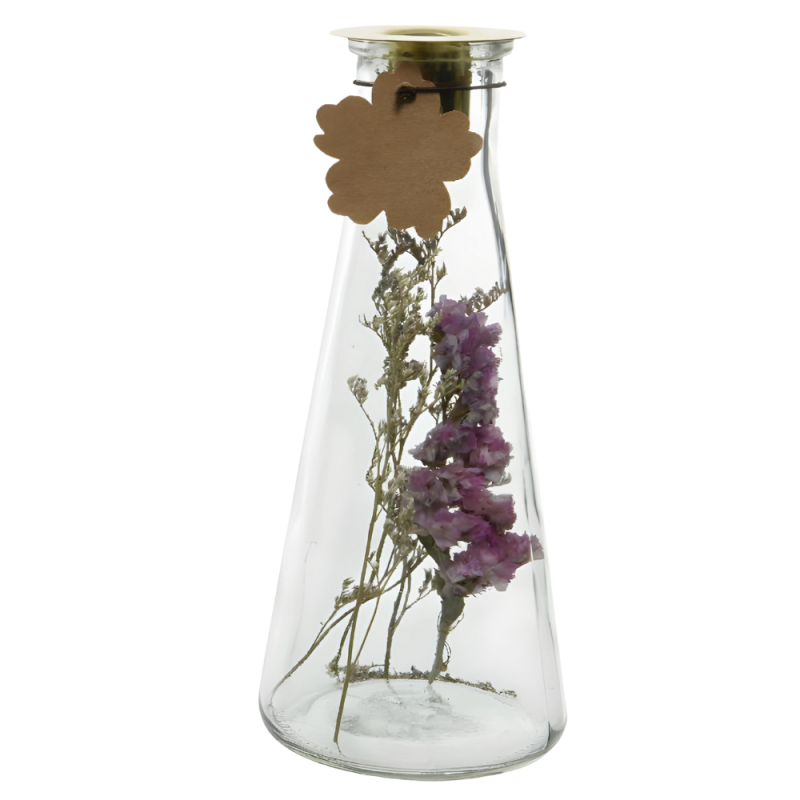 Świecznik szklany z kwiatami suszonymi 19 cm - 5