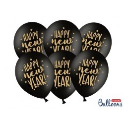 Balony lateksowe na sylwestra 30cm Happy New Year czarne 50szt - 1