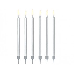 Świeczki urodzinowe srebrne długie metalizowane - 1