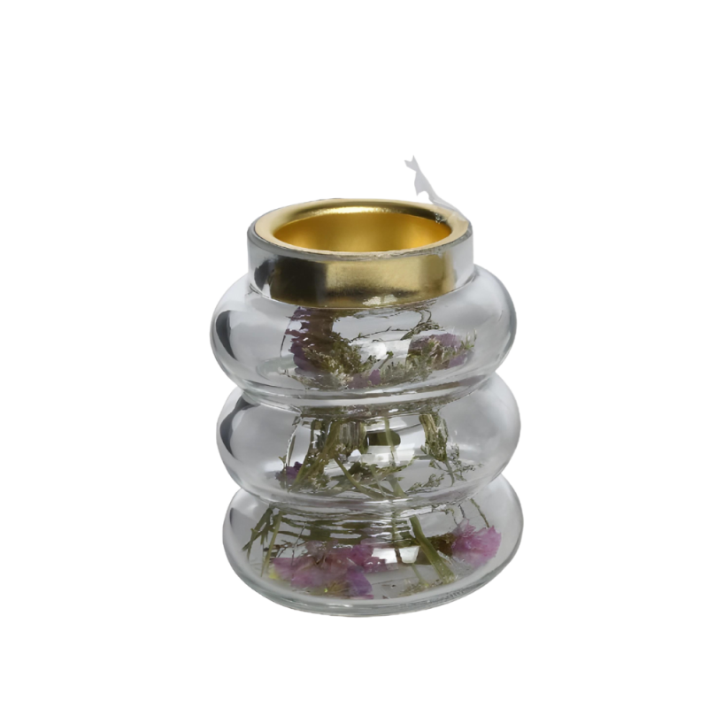 Świecznik szklany bańki z suszonymi kwiatami 9cm - 3