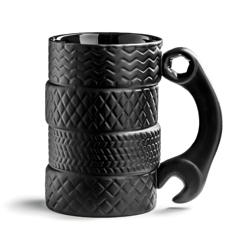Kubek do kawy herbaty ceramiczny Opony czarne z kluczem - 2