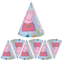 Czapeczki papierowe urodzinowe Świnka Peppa Pig z gumką 6szt