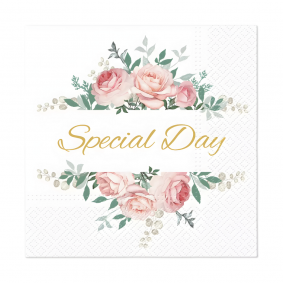 Serwetki papierowe białe Róże Special Day 33cm 20szt - 1