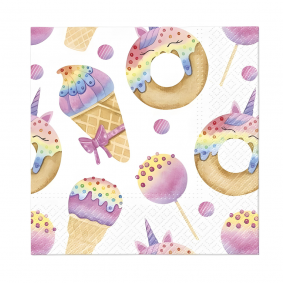 Serwetki papierowe kolorowe Donuty słodkości 33cm 20szt - 1
