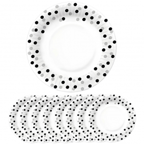 Talerzyki papierowe białe srebrno-czarne konfetti 23cm 8szt - 1