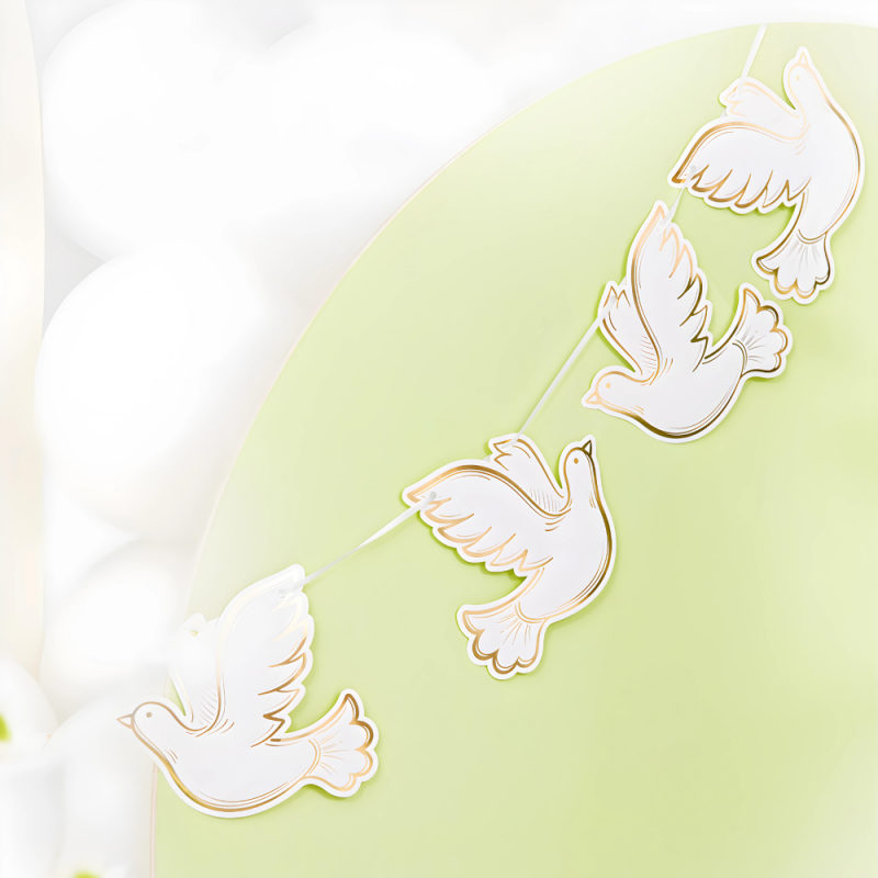 Girlanda baner papierowa Gołębie Gołąbki biało-złote 180cm - 3