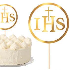 Topper na piku na tort komunijny IHS biało-złoty 13cm - 1