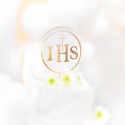Topper na piku na tort komunijny IHS biało-złoty 13cm - 6
