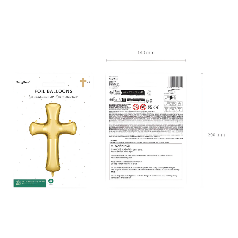 Balon foliowy złoty Krzyż Komunia Chrzest duży 104cm - 5