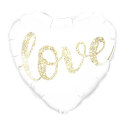 Balon foliowy biały serce złoty napis Love weselny ślub 45cm - 1