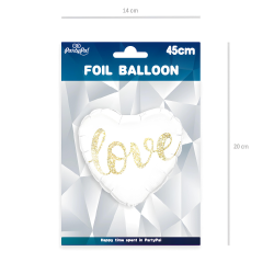 Balon foliowy biały serce złoty napis Love weselny ślub 45cm - 2
