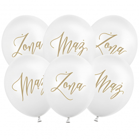 Balony lateksowe białe złoty napis Mąż Żona na Ślub Wesele 30cm 6szt - 1