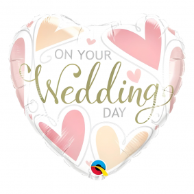 Balon foliowy w kształcie serca białe On Your Wedding Day wesele 45cm - 1