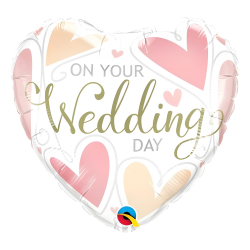 Balon foliowy w kształcie serca białe On Your Wedding Day wesele 45cm
