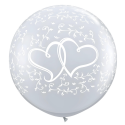 Balony lateksowe okrągłe srebrne serca gałązki duże ślub wesele 100cm 2szt - 1