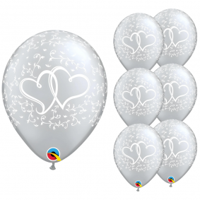 Balony lateksowe srebrne białe serce gałązki Wesele Ślub 28cm 6szt - 1