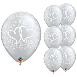 Balony lateksowe srebrne białe serce gałązki Wesele Ślub 28cm 6szt
