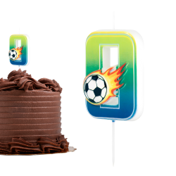 Świeczka urodzinowa na tort Football Piłka Nożna Piłkarz ogień cyfra 0