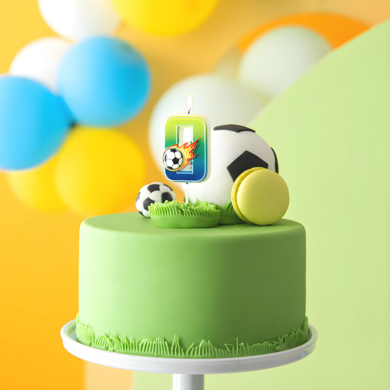 Świeczka urodzinowa na tort Football Piłka Nożna Piłkarz ogień cyfra 0 - 4