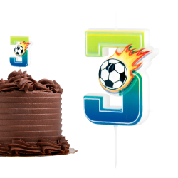 Świeczka urodzinowa na tort Football Piłka Nożna Piłkarz ogień cyfra 3 - 1