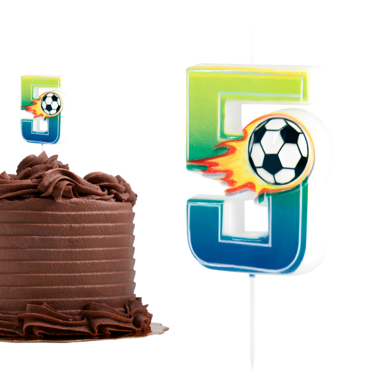 Świeczka urodzinowa na tort Football Piłka Nożna Piłkarz ogień cyfra 5 - 1